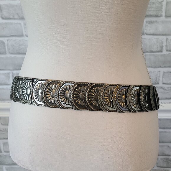Vintage Hammered Metal Stretch Disc Belt Black Silver M/L Goth Rocker Viking - Picture 4 of 8
